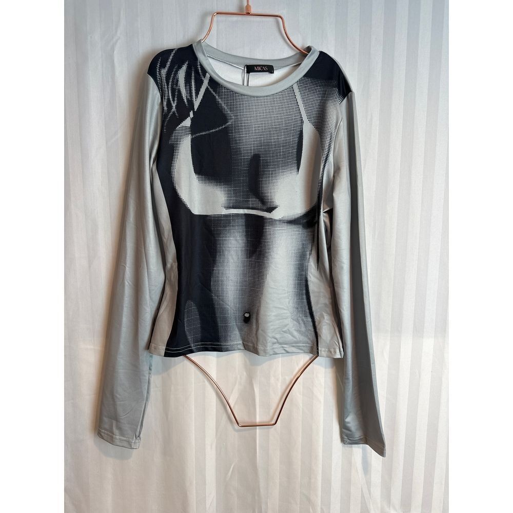 MICAS Women's Long Sleeve Graphic Print Bodysuit Top